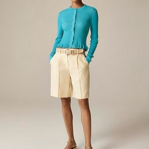 J. Crew Teal Ruffle Trim Cotton Gauze Cardigan small